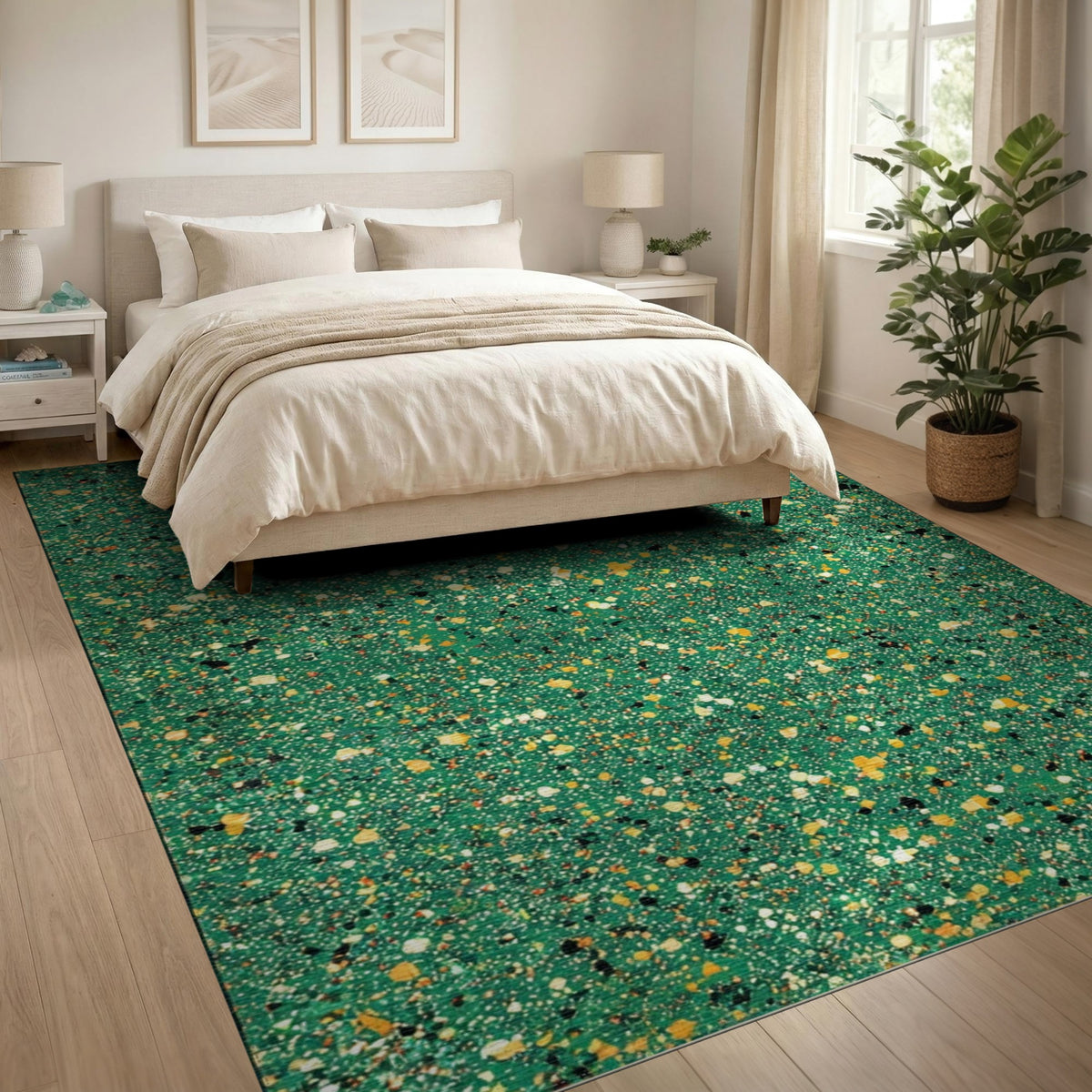 Green Speckled Abstract Area Rug