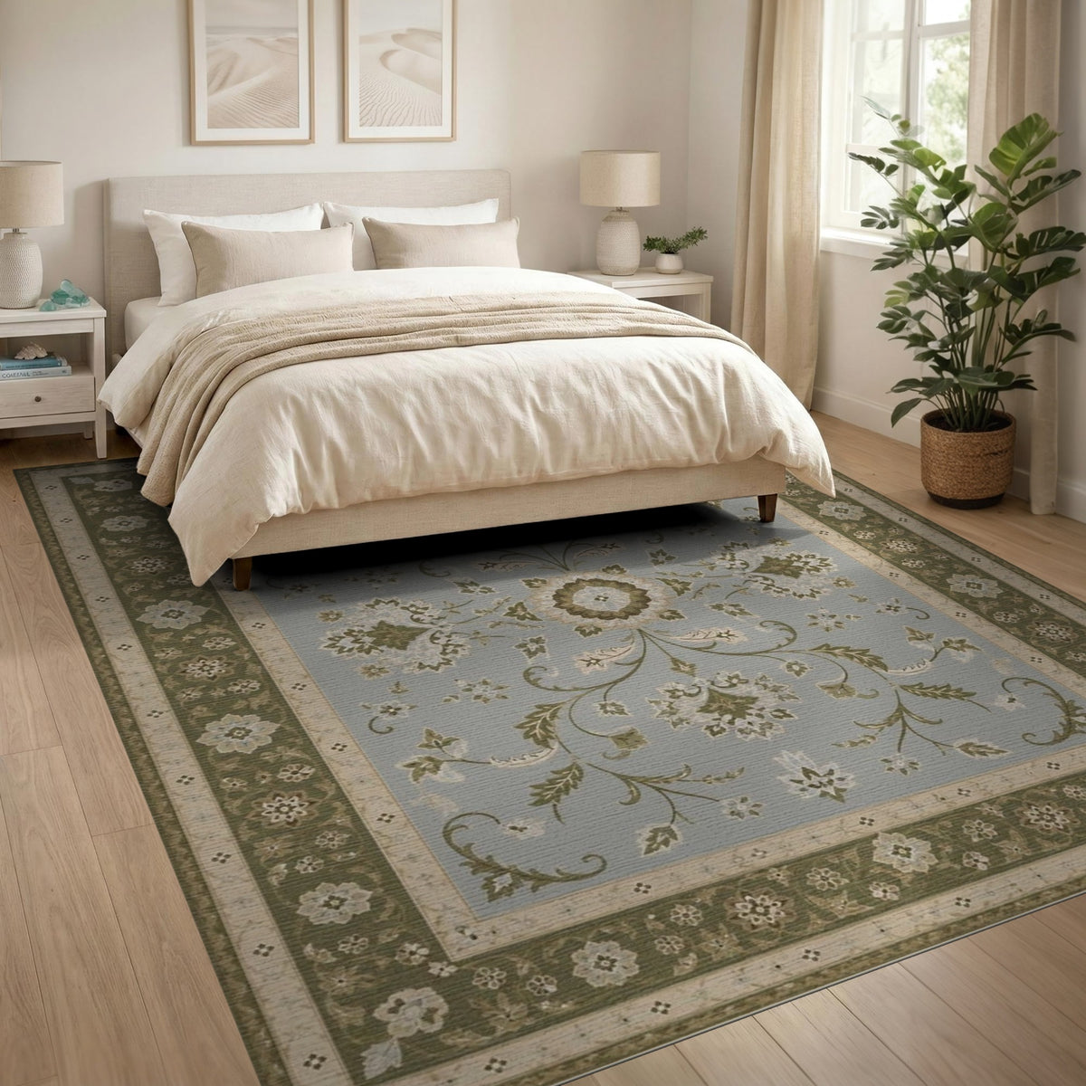 Green Floral Vintage Area Rug