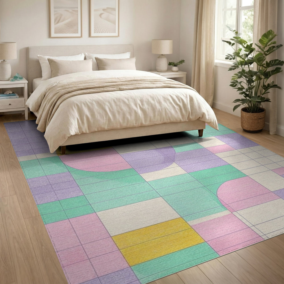 Pastel Geometric Circle Area Rug