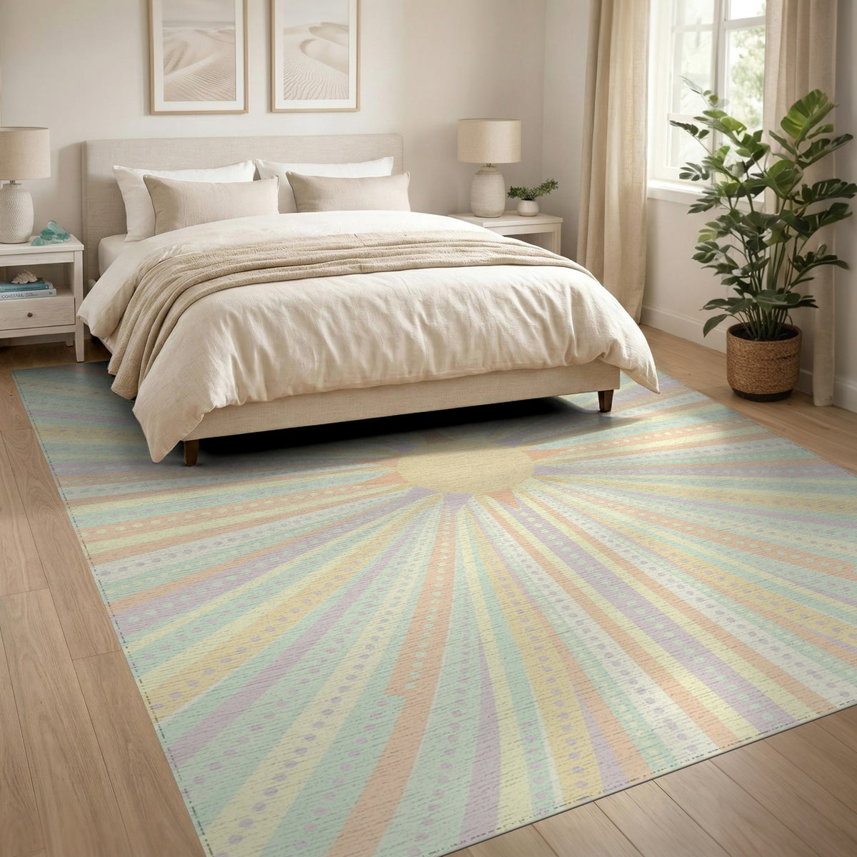 Pastel Sunburst Geometric Area Rug