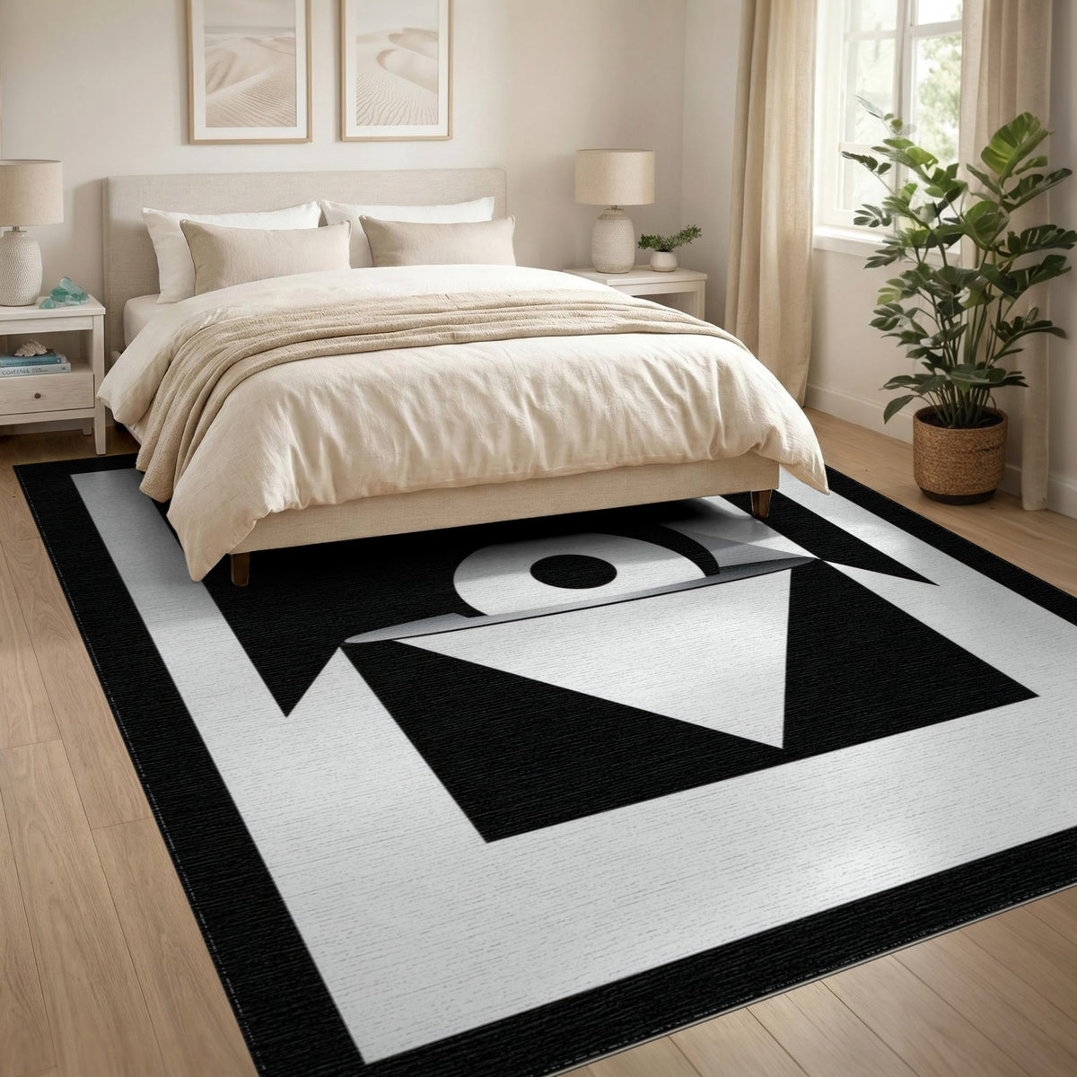 Bold Black White Geometric Area Rug
