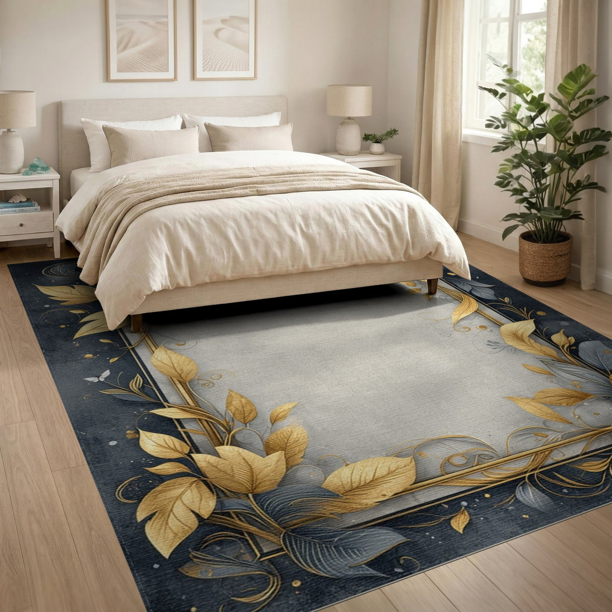 Gold Leaf Floral Vintage Area Rug