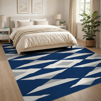 Navy Blue Geometric Diamond Blue and Teal Area Rug