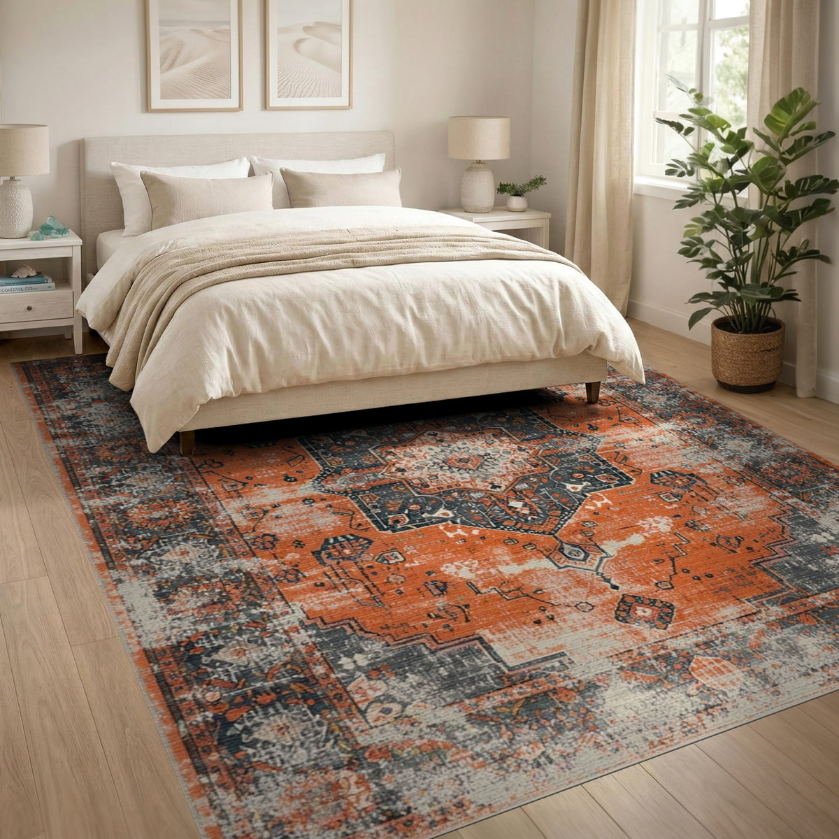Orange Distressed Vintage Medallion Orange Area Rug