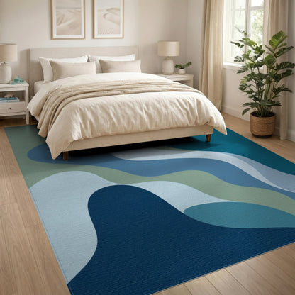 Wavy Blue and Teal Blue Teal Wavy Abstract Area Rug