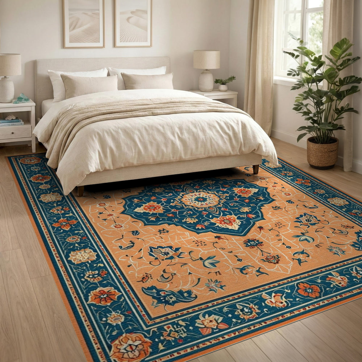 Blue and Teal Traditional Persian Blue Medallion Area Rug