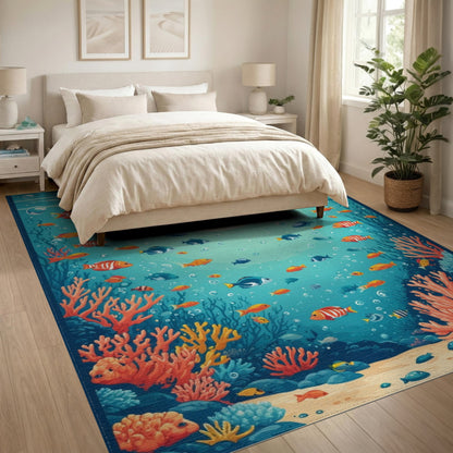 Ocean Coral Fish Washable Area Rug