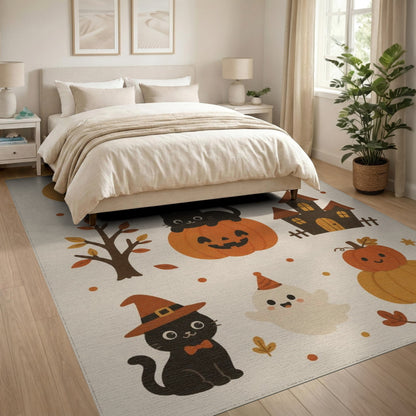 Cute Halloween Cat Pumpkin Kids Area Rug