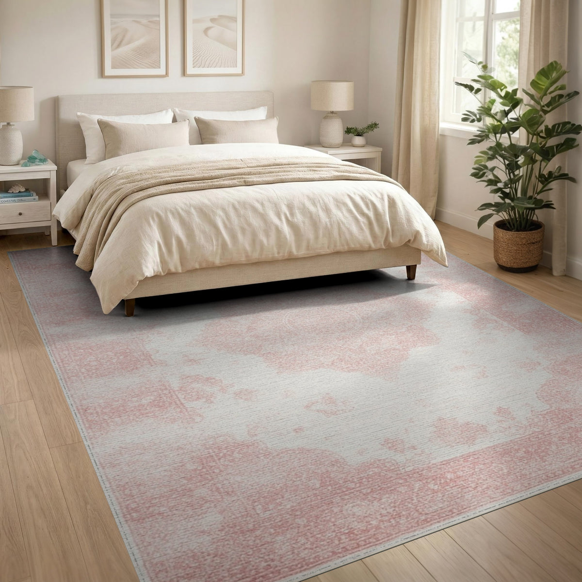 Distressed Vintage Pink Distressed Vintage Medallion Area Rug