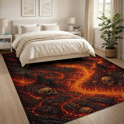 Inferno Skull Lava Red Area Rug