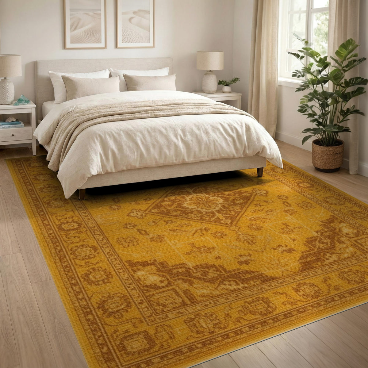 Yellow Golden Yellow Persian Medallion Area Rug