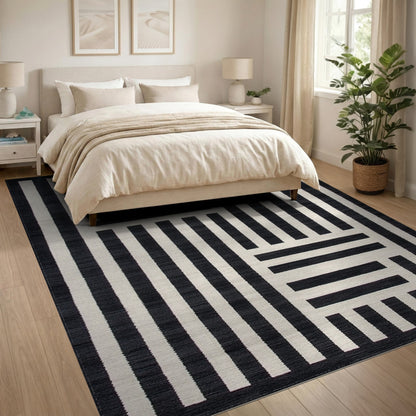 Bold Black White Geometric Area Rug
