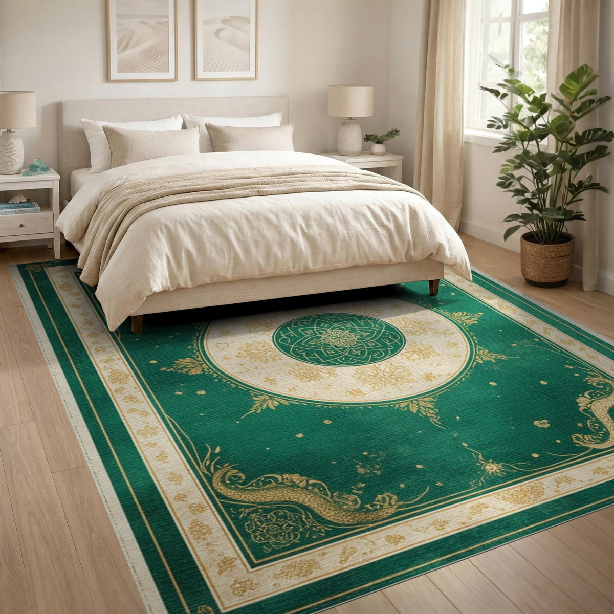 Emerald Green Dragon Mandala Area Rug
