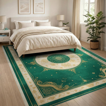 Emerald Green Dragon Mandala Area Rug
