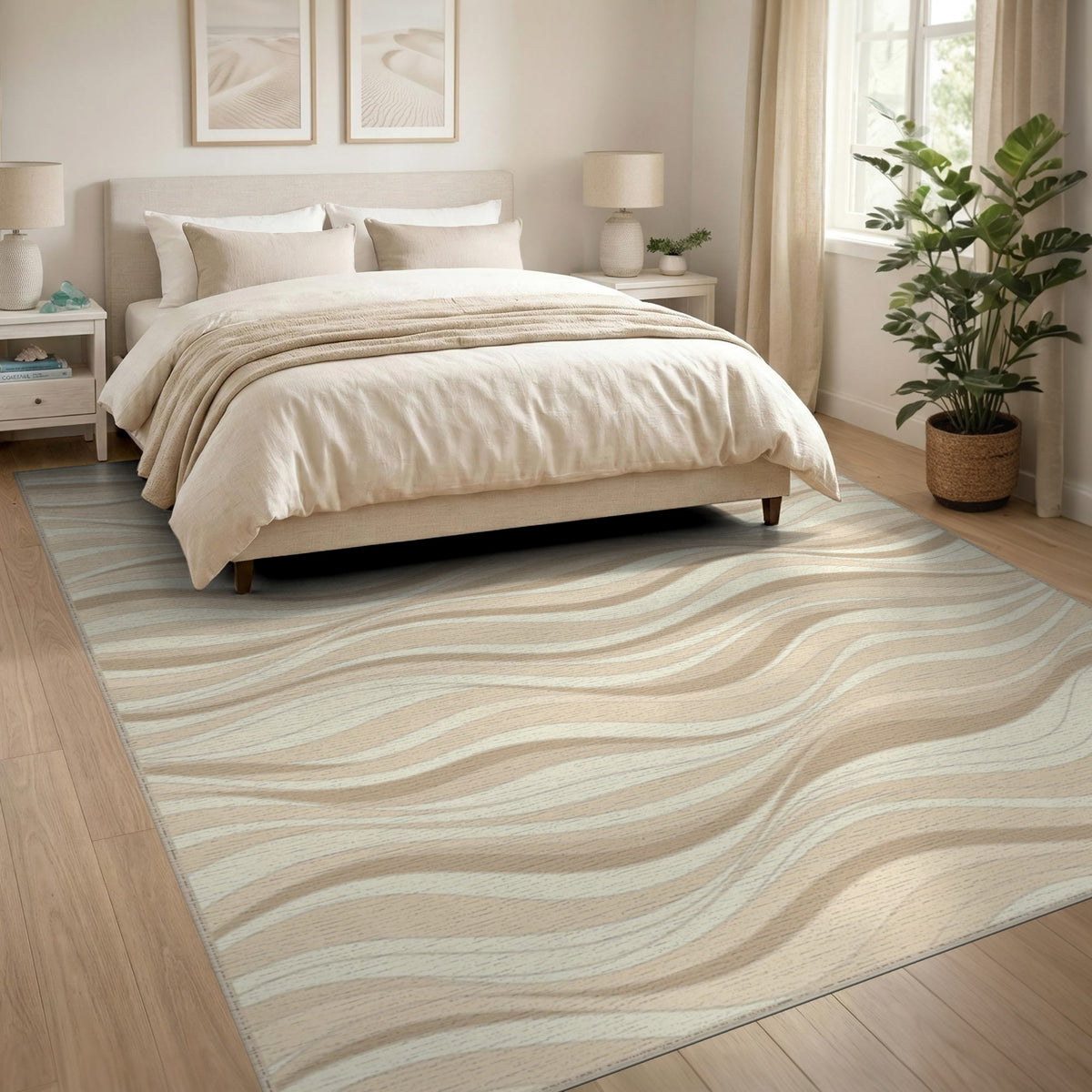 Beige Wavy Abstract Area Rug