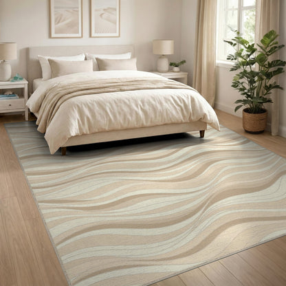 Beige Wavy Abstract Area Rug