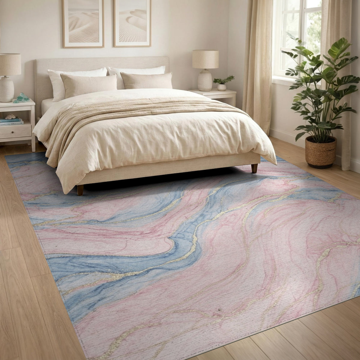 Pink Abstract Area Pink Blue Marble Swirl Area Rug