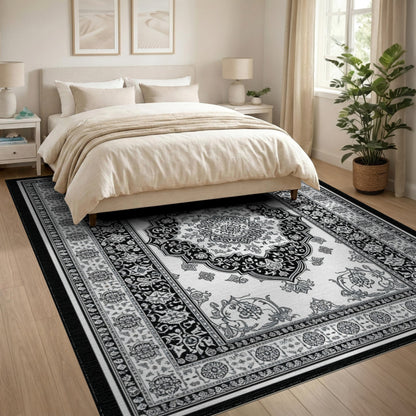 Black White Persian Medallion No. 6 Area Rug