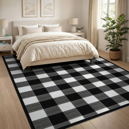 Black White Checkered Geometric Area Rug