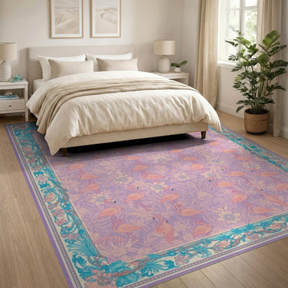 Floral Vintage Purple Flamingo Floral Area Rug