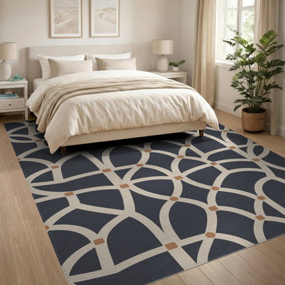 Blue and Teal Geometric Modern Navy Geometric Lattice Area Rug