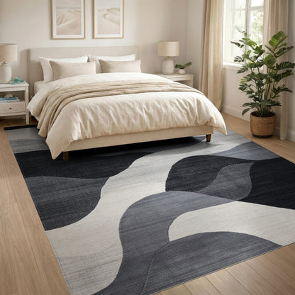 Wave Black White Abstract Wave Area Rug