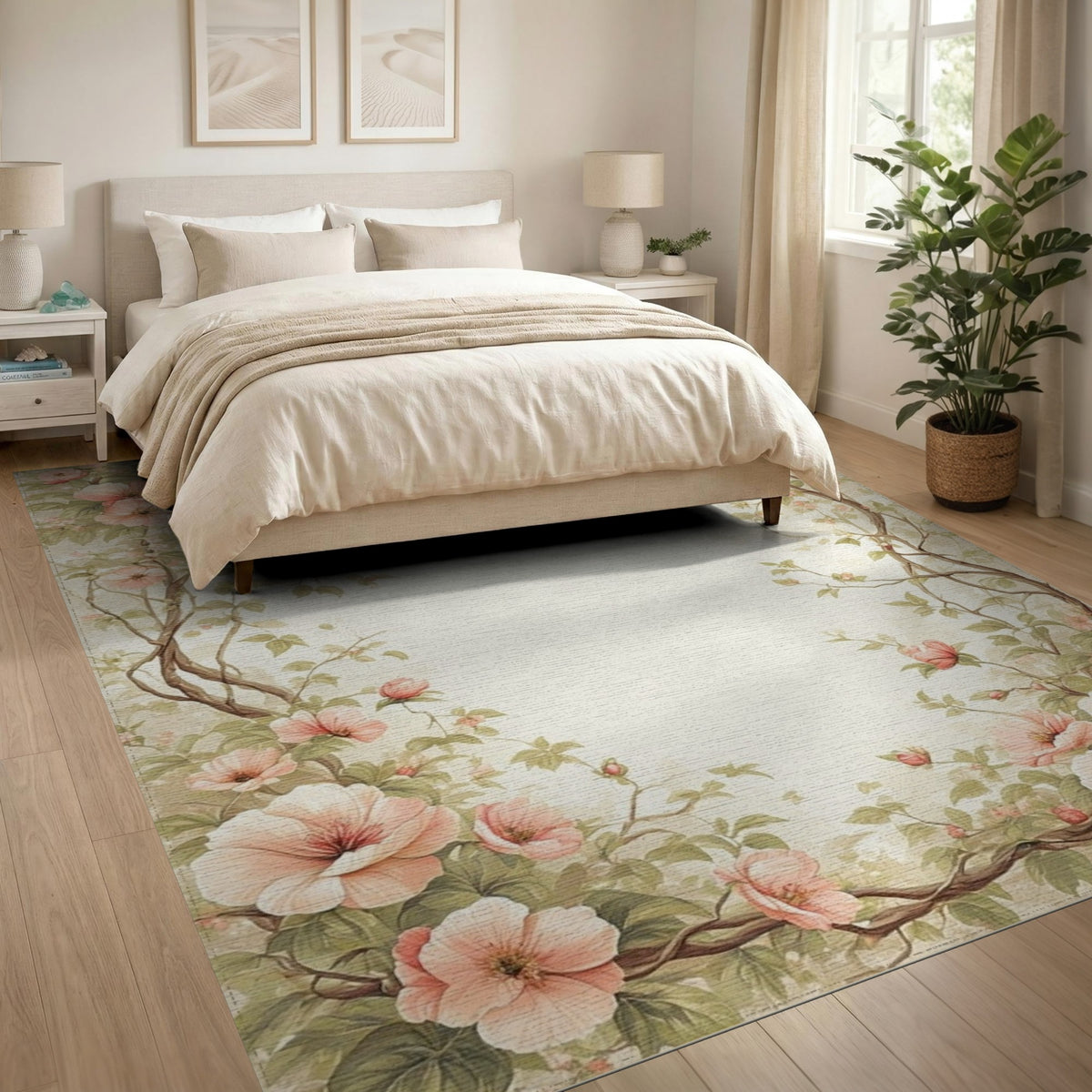 Pink Floral Vintage Washable No. 59 Area Rug
