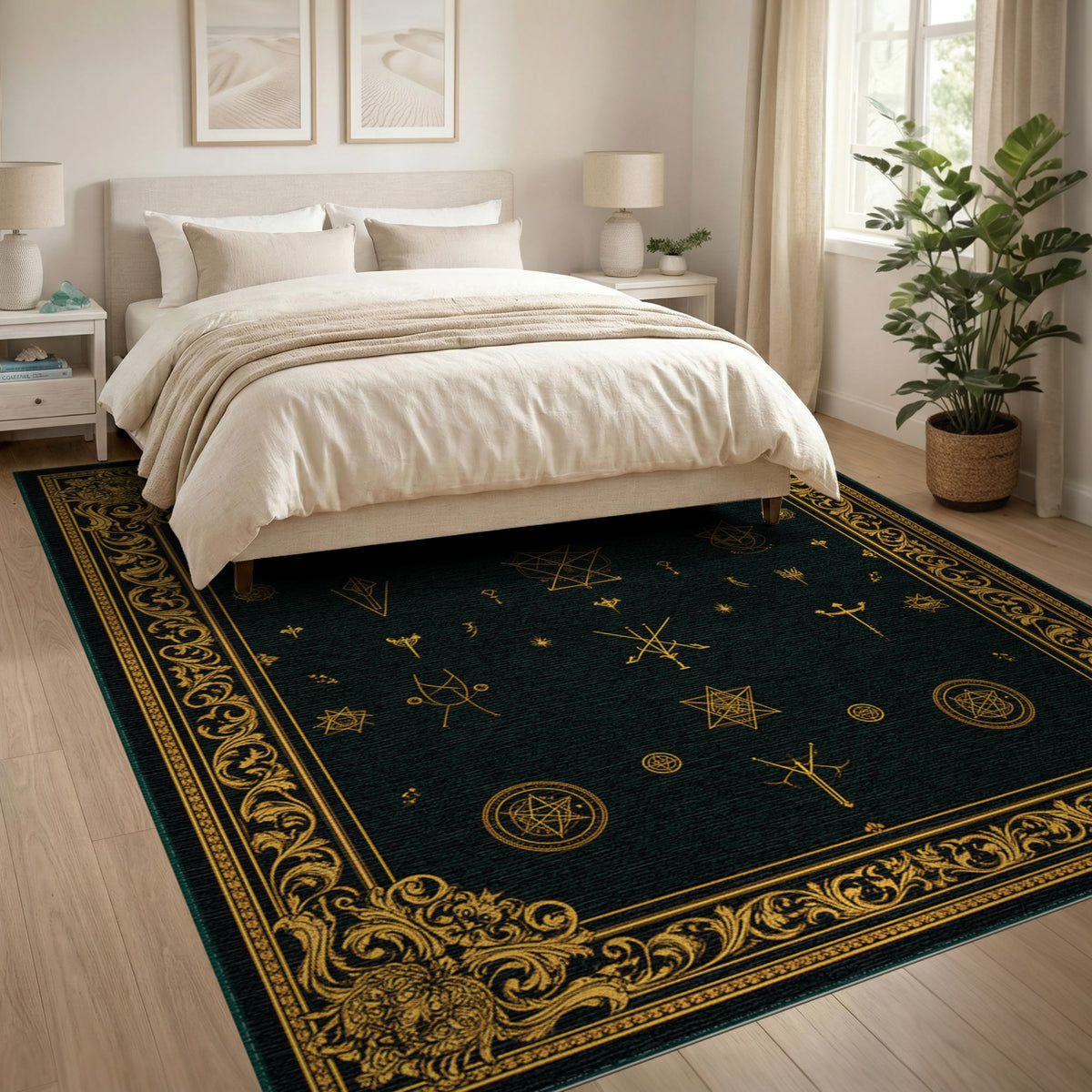 Mystical Gold Symbols Area Rug
