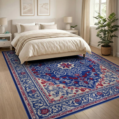 Blue Red Persian Star Medallion Area Rug