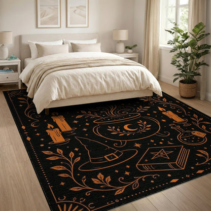 Orange Mystic Cauldron Witch Area Rug