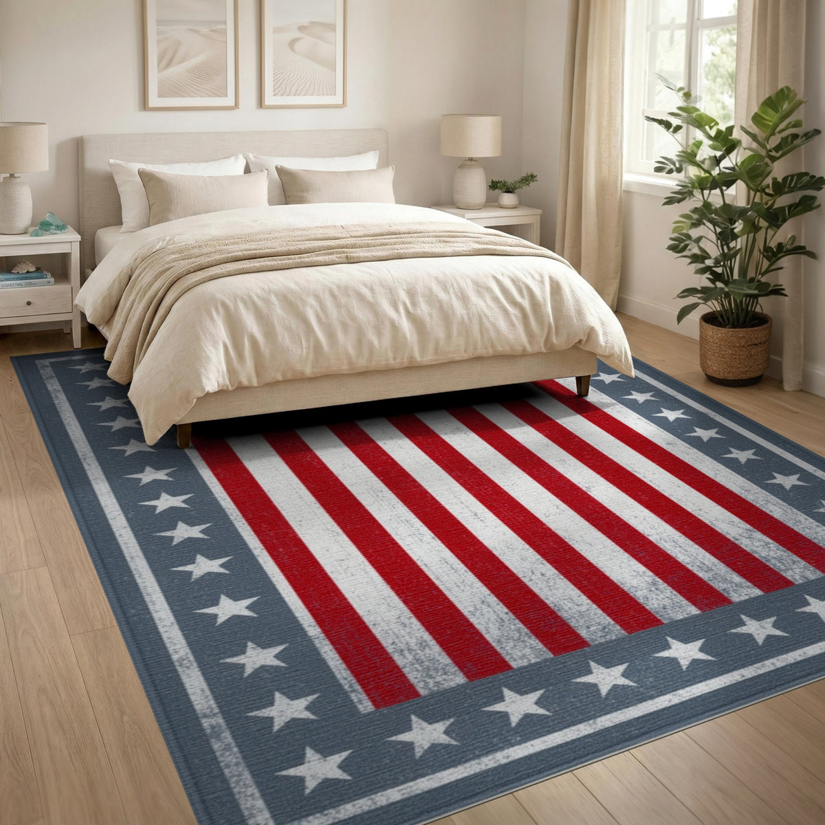 Multi-color and Patterns Distressed Patriotic American Flag Area Rug