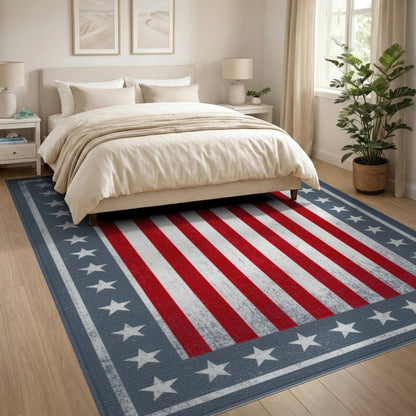 Multi-color and Patterns Distressed Patriotic American Flag Area Rug