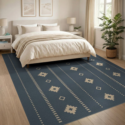 Blue and Teal Blue Heritage Tribal Area Rug