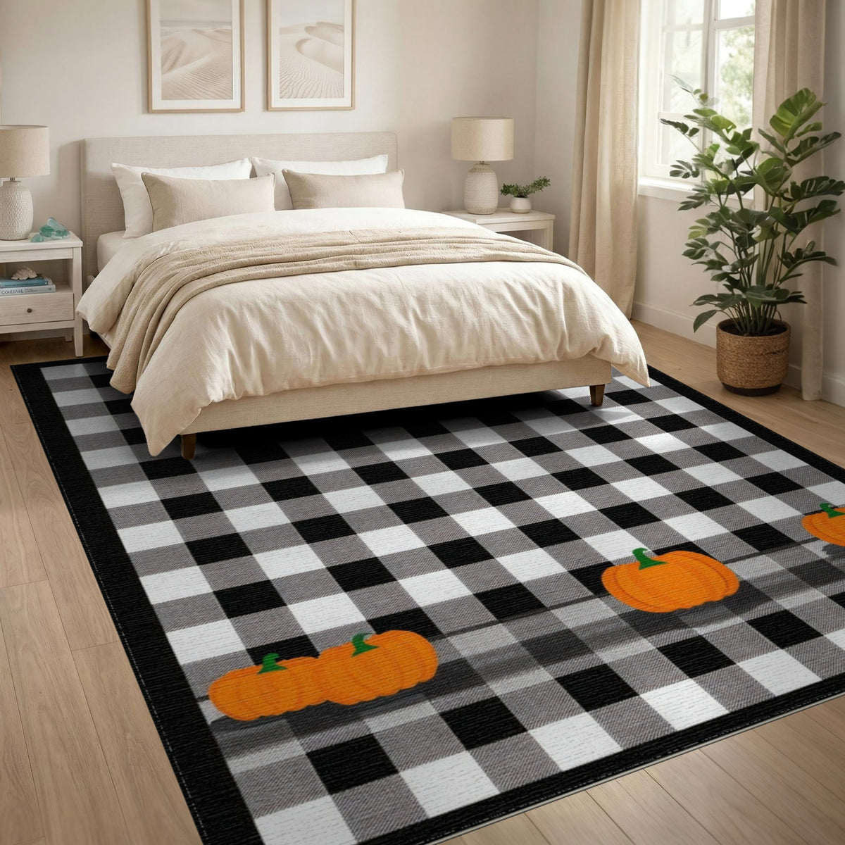 Black White Checkered Pumpkin Area Rug