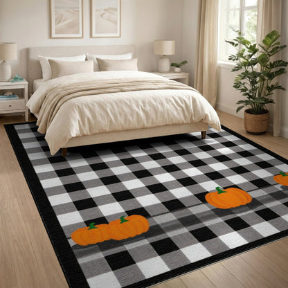 Black White Checkered Pumpkin Area Rug