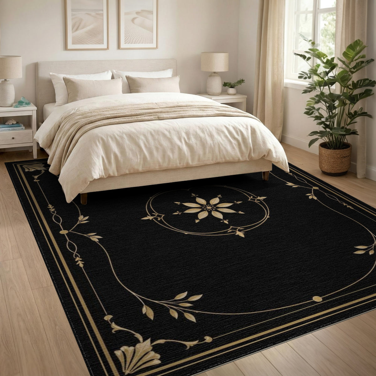 Gold Floral Medallion Persian Area Rug