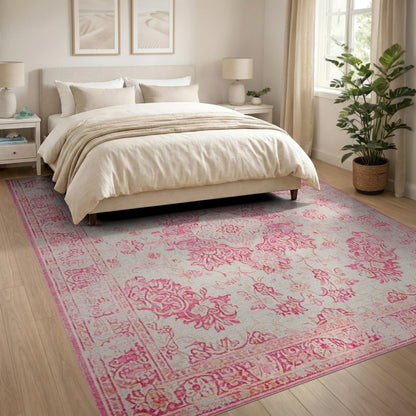 Distressed Vintage Pink Distressed Floral Area Rug