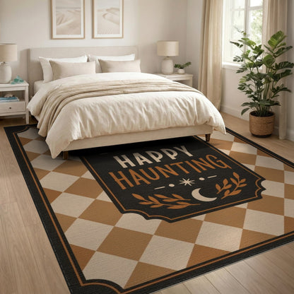 Happy Haunting Pumpkin Checkered Area Rug