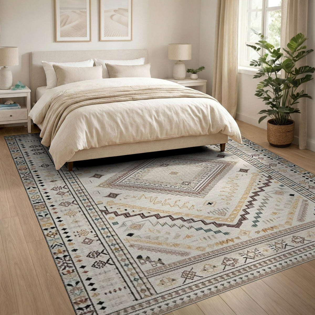 Beige Southwestern Geometric Area Rug
