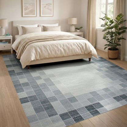 Grey Geometric Block Area Rug