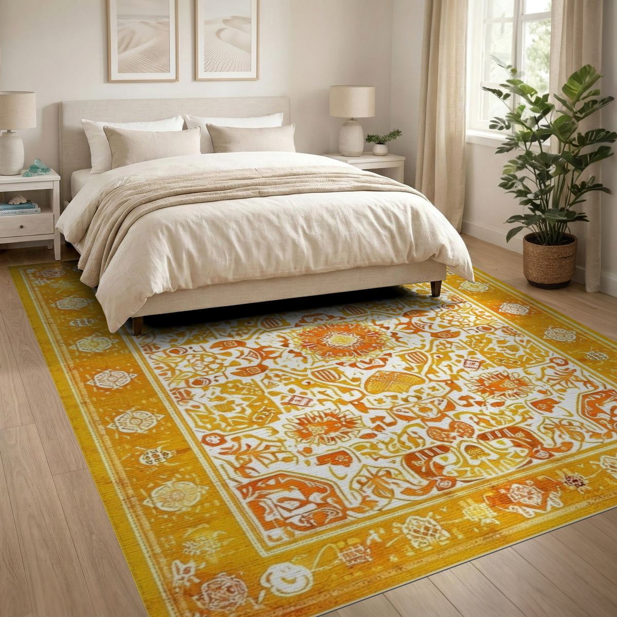 Yellow Traditional Persian Area Rug