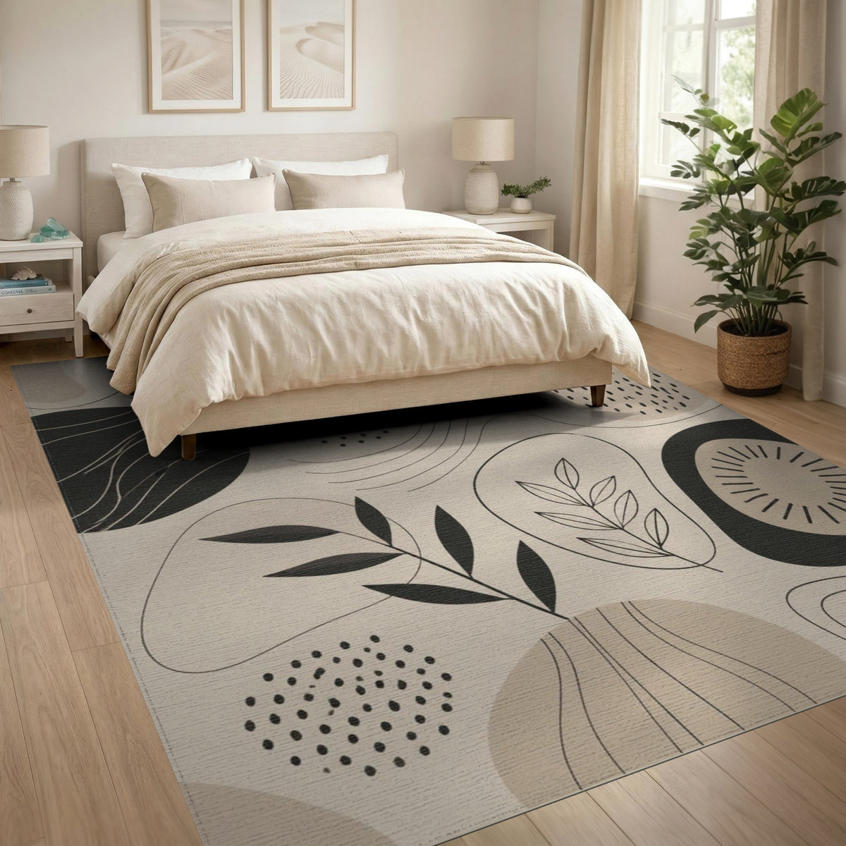 Abstract Leaf Beige Area Rug
