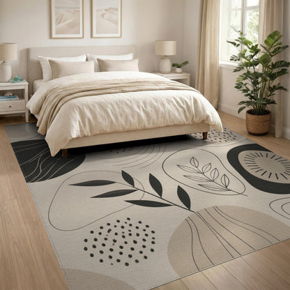 Abstract Leaf Beige Area Rug