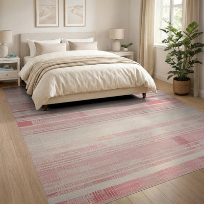 Pink Distressed Striped Area Rug