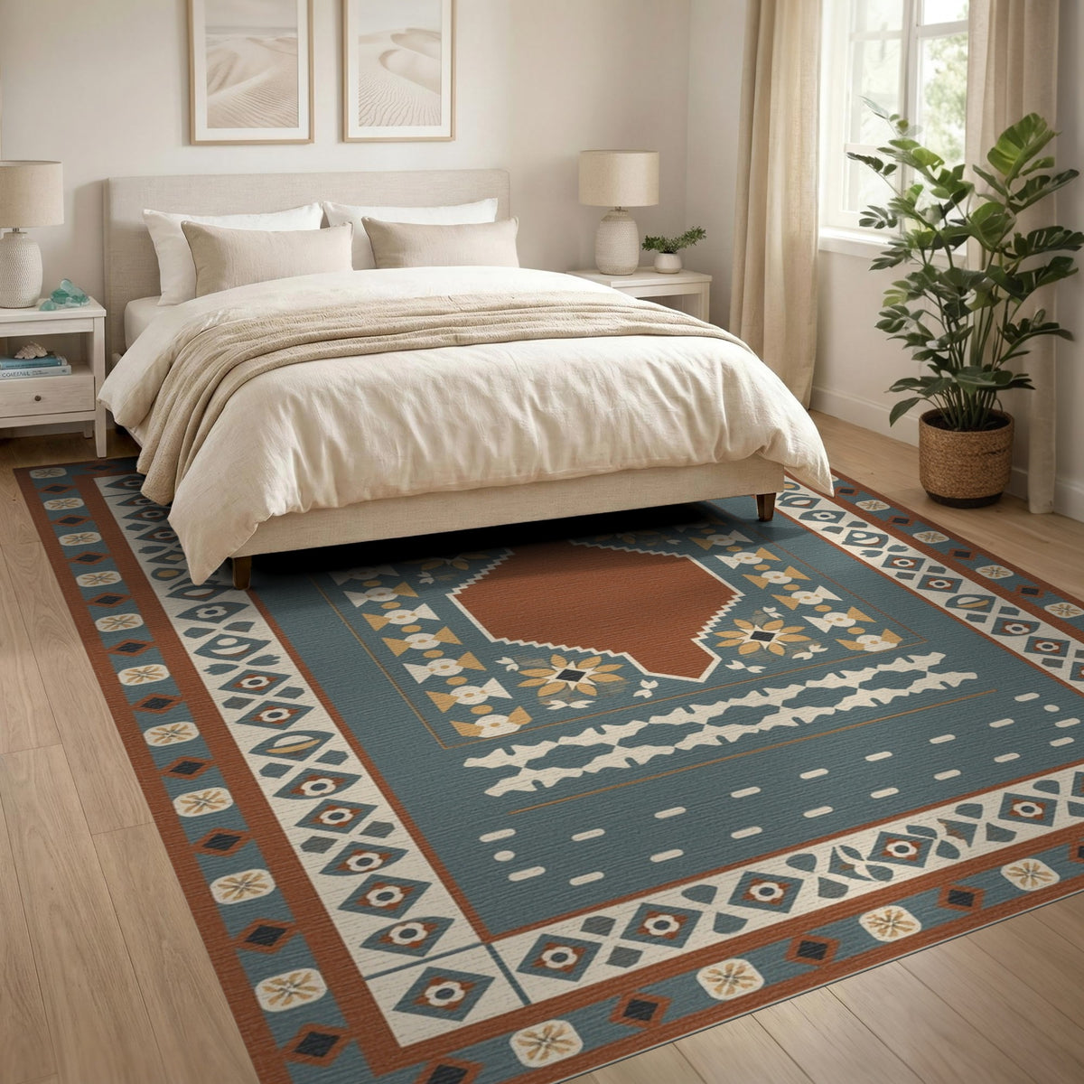 Blue Teal Heritage Tribal Area Rug