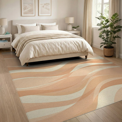 Beige Wavy Abstract Area Rug