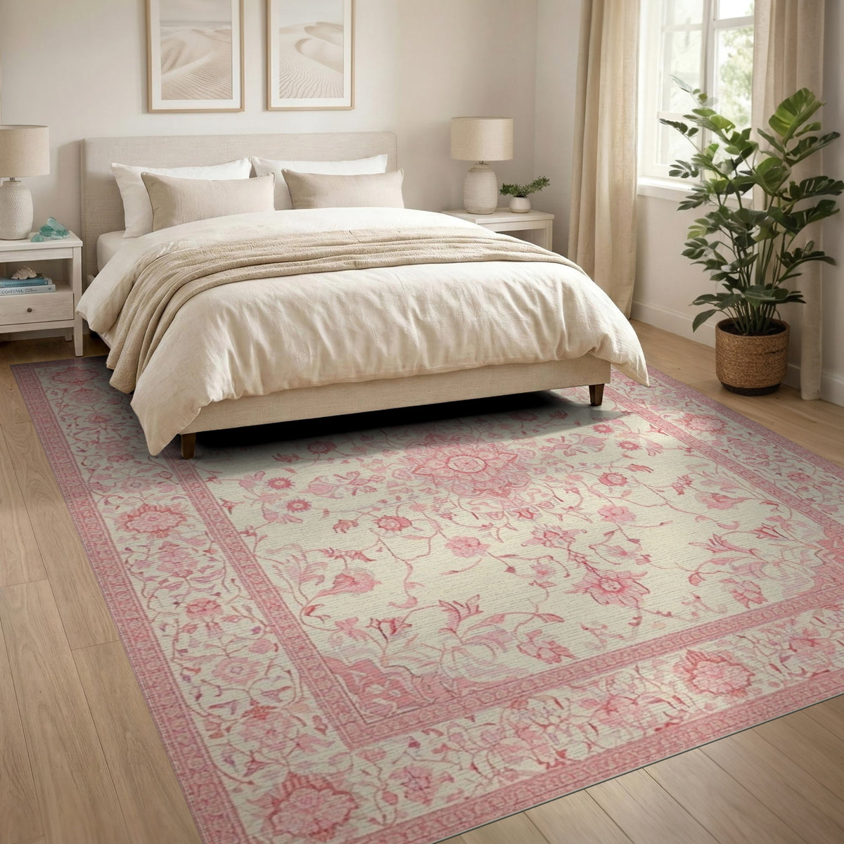 Pink Floral Medallion Vintage Rug