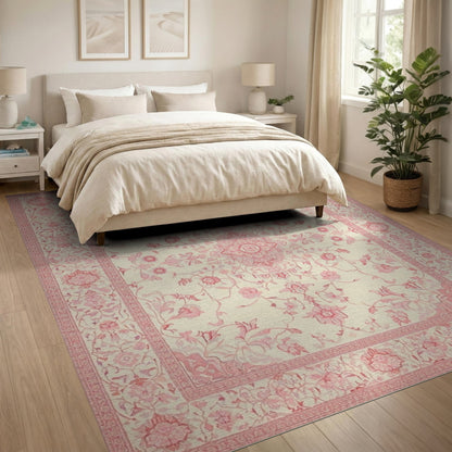 Pink Floral Medallion Vintage Rug