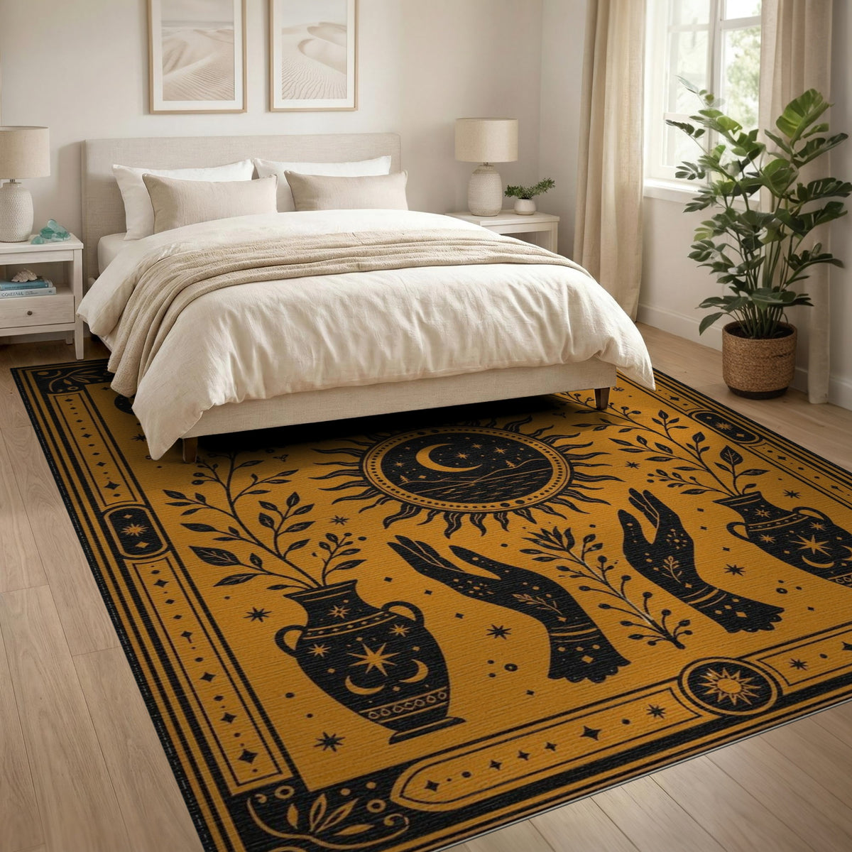 Celestial Butterfly Sun Moon Yellow Rug