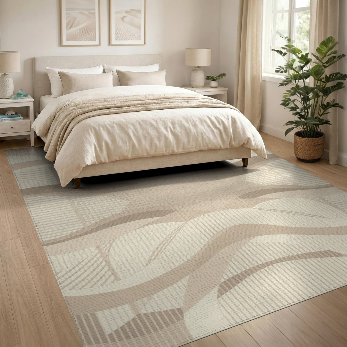 Abstract Area Beige Neutral Wavy Abstract Area Rug